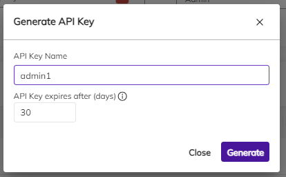 Generate API Key Dialog