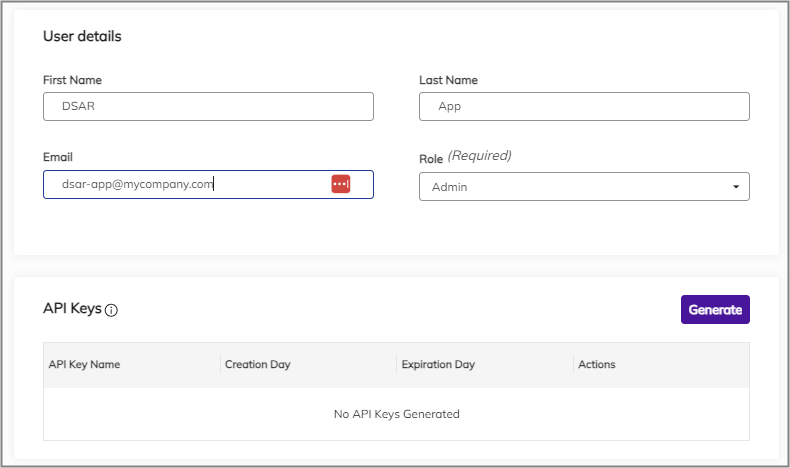API Keys Section